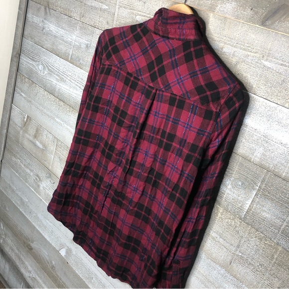 Beachlunchlounge Charley plaid red button up holiday Christmas flannel - Picture 3 of 4